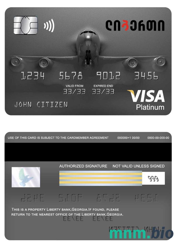 Georgia Liberty bank visa platyna karta przykład w formacie PSD